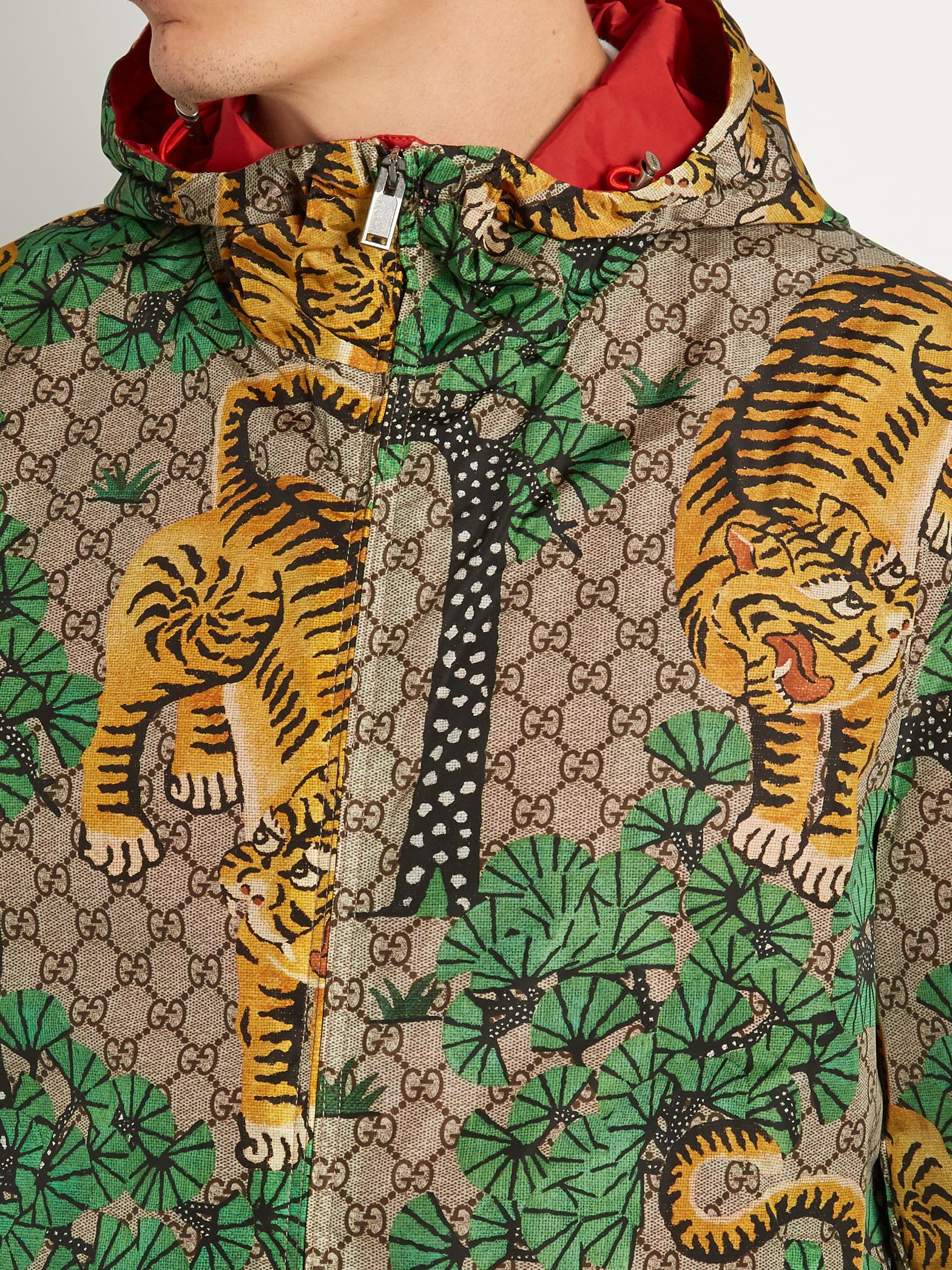 Lyst Gucci Tigerprint Hooded Jacket in Green for Men